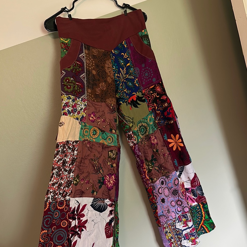 Flattering Patchwork Multicolor Women's Pants Fla… - image 1